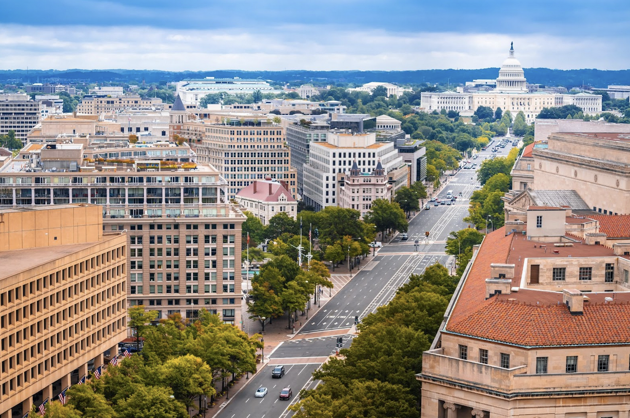 aerial view of street in Washington DC